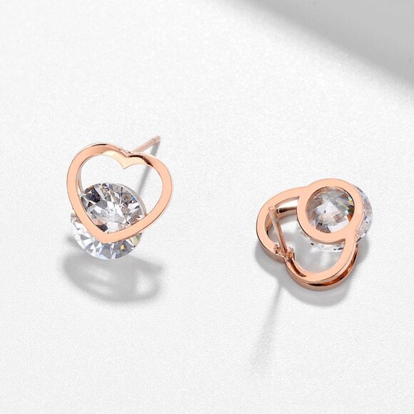 3/$35 18K Gold Plated Heart Hoop Stud Earrings CZ Crystal Cubic Zirconia Jewelry - Picture 5 of 6